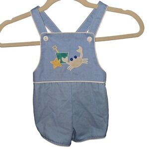 Vintage Health-tex Baby Boys Blue Crab Starfish Beach Shortall Romper 24 Months
